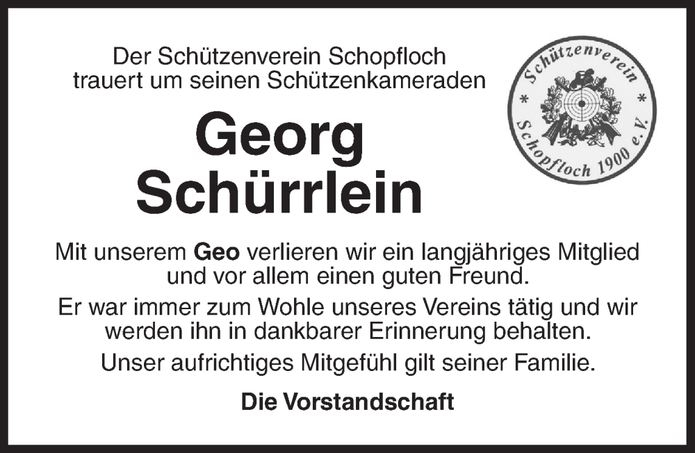  Traueranzeige für Georg Schürrlein vom 28.09.2024 aus Dinkelsbühl/ Feuchtwangen