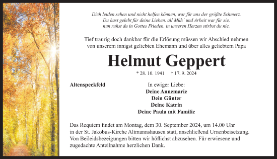 Traueranzeige von Helmut Geppert von Neustadt/ Scheinfeld/ Uffenheim