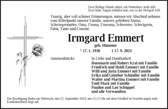 Traueranzeige von Irmgard Emmert von Dinkelsbühl/ Feuchtwangen