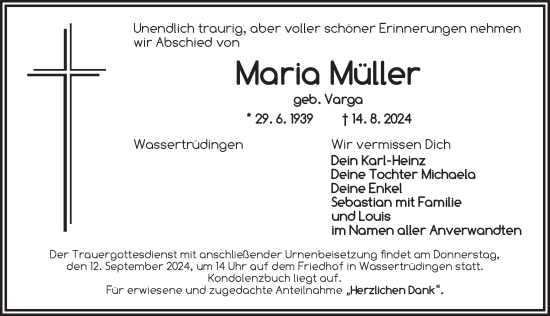 Traueranzeige von Maria Müller