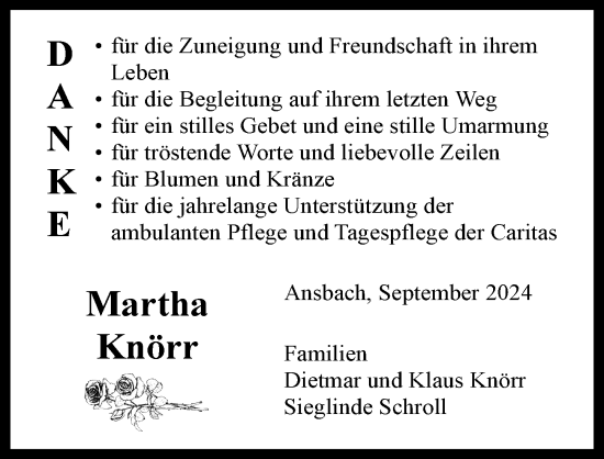 Traueranzeige von Martha Knörr von Ansbach