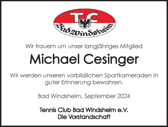 Traueranzeige von Michael Cesinger von Neustadt/ Scheinfeld/ Uffenheim