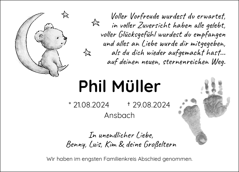  Traueranzeige für Phil Müller vom 14.09.2024 aus Ansbach