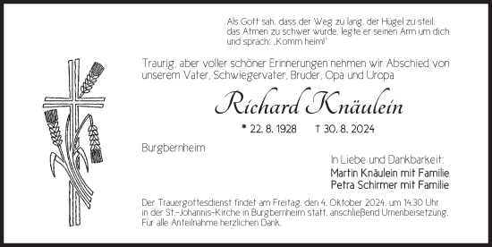 Traueranzeige von Richard Knäulein von Neustadt/ Scheinfeld/ Uffenheim