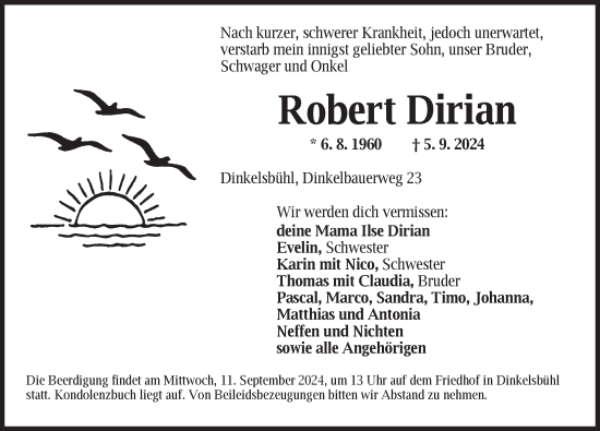 Traueranzeige von Robert Dirian von Dinkelsbühl/ Feuchtwangen