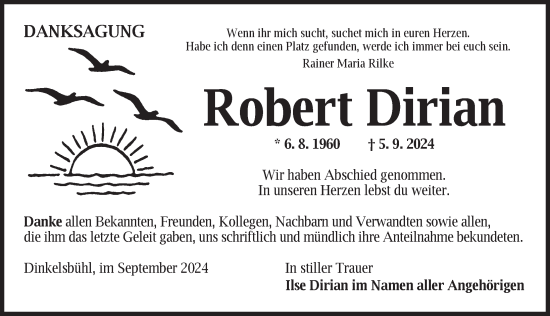 Traueranzeige von Robert Dirian von Dinkelsbühl/ Feuchtwangen