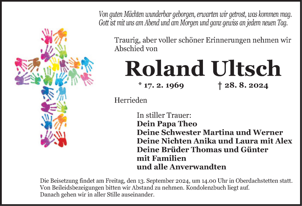  Traueranzeige für Roland Ultsch vom 11.09.2024 aus Ansbach