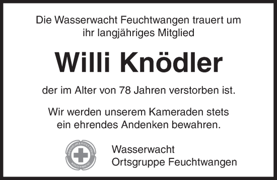 Traueranzeige von Willi Knödler von Dinkelsbühl/ Feuchtwangen