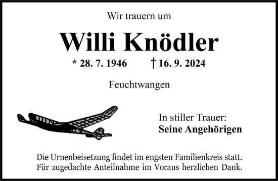 Traueranzeige von Willi Knödler von Dinkelsbühl/ Feuchtwangen