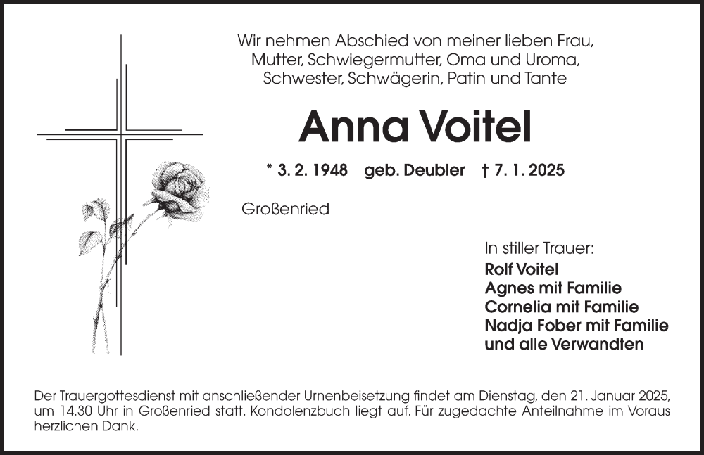  Traueranzeige für Anna Voitel vom 18.01.2025 aus Dinkelsbühl/ Feuchtwangen