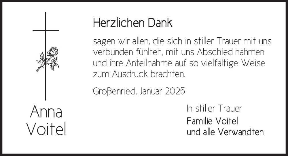  Traueranzeige für Anna Voitel vom 29.01.2025 aus Dinkelsbühl/ Feuchtwangen