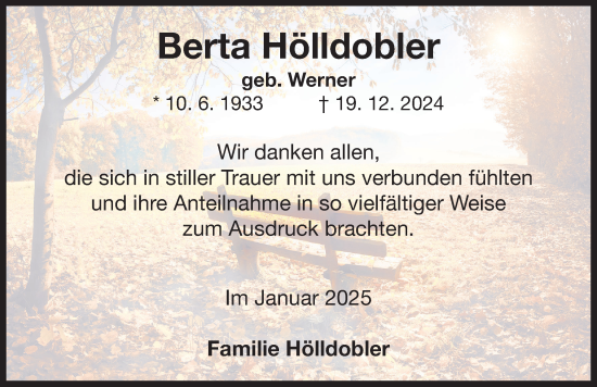 Traueranzeige von Berta Hölldobler von Neustadt/ Scheinfeld/ Uffenheim
