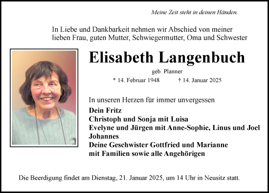 Traueranzeige von Elisabeth Langenbuch von Ansbach