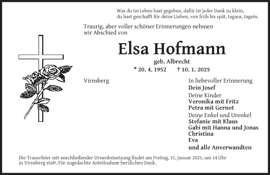 Traueranzeige von Elsa Hofmann von Ansbach