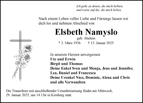 Traueranzeige von Elsbeth Namyslo von Rothenburg