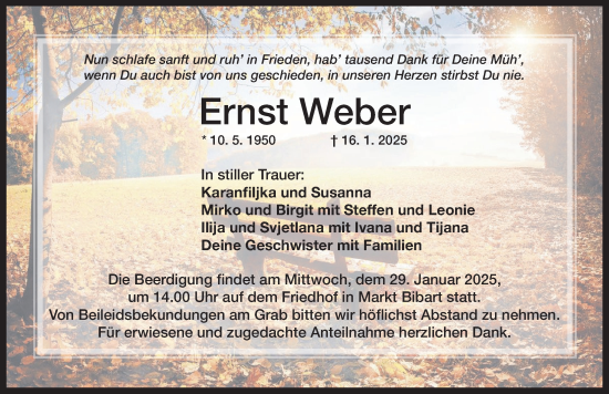 Traueranzeige von Ernst Weber von Neustadt/ Scheinfeld/ Uffenheim