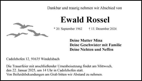 Traueranzeige von Ewald Rossel von Rothenburg