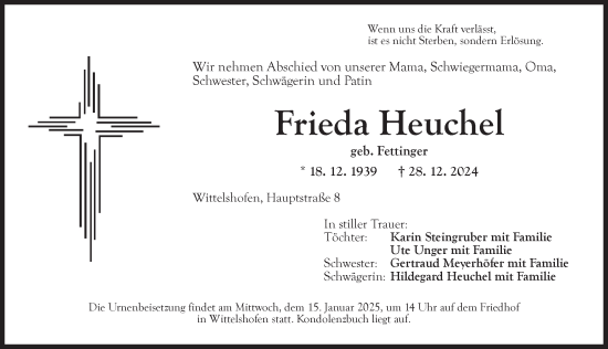 Traueranzeige von Frieda Heuchel von Dinkelsbühl/ Feuchtwangen