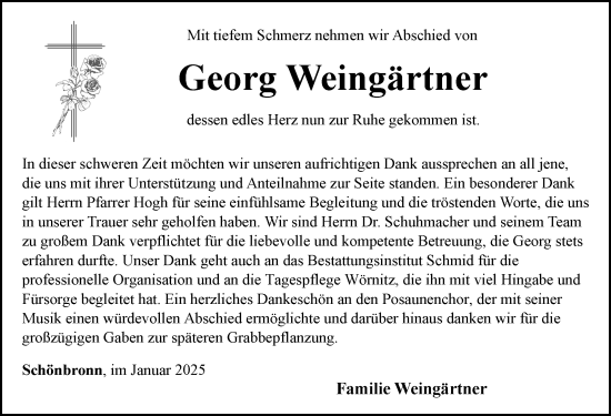 Traueranzeige von Georg Weingärtner von Rothenburg