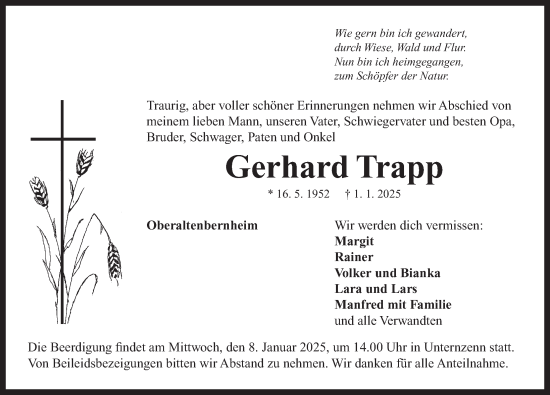 Traueranzeige von Gerhard Trapp von Neustadt/ Scheinfeld/ Uffenheim