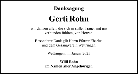 Traueranzeige von Gerti Rohn von Rothenburg