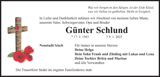 Traueranzeige von Günter Schlund von Neustadt/ Scheinfeld/ Uffenheim