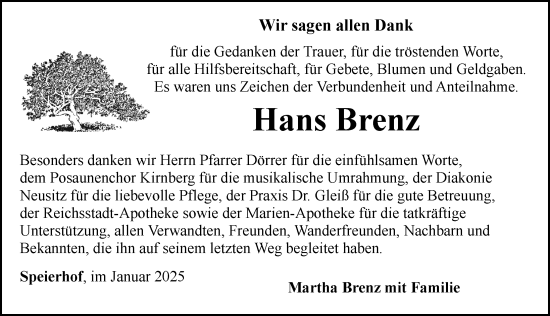 Traueranzeige von Hans Brenz von Rothenburg