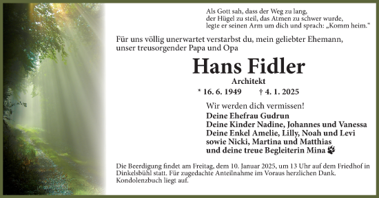 Traueranzeige von Hans Fidler von Dinkelsbühl/ Feuchtwangen