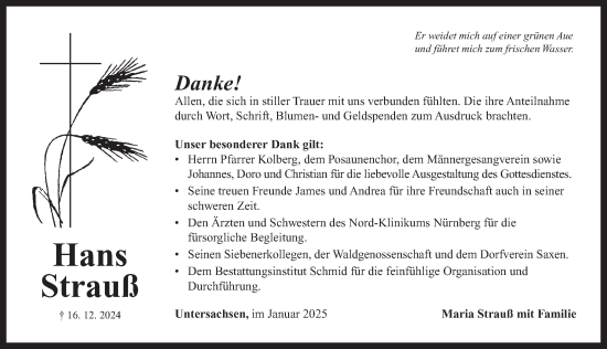 Traueranzeige von Hans Strauß von Neustadt/ Scheinfeld/ Uffenheim
