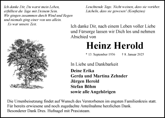 Traueranzeige von Heinz Herold von Rothenburg