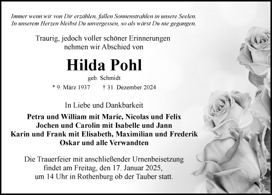 Traueranzeige von Hilda Pohl von Rothenburg