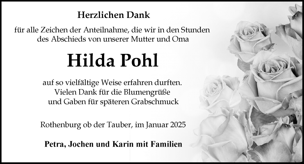  Traueranzeige für Hilda Pohl vom 25.01.2025 aus Rothenburg