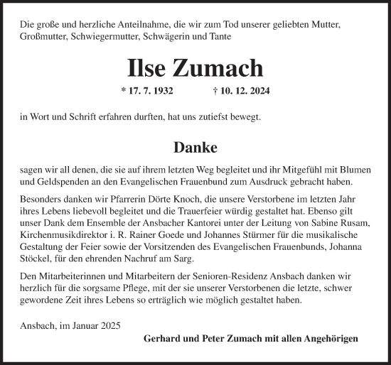 Traueranzeige von Ilse Zumach von GE