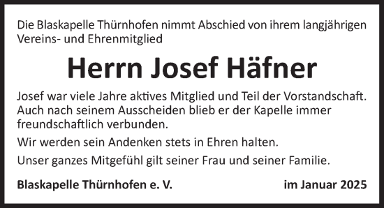 Traueranzeige von Josef Häfner von Dinkelsbühl/ Feuchtwangen