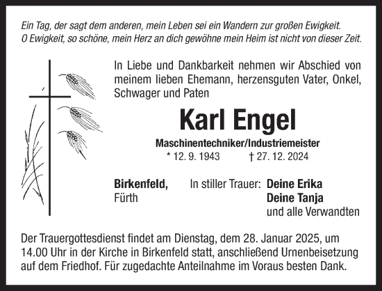 Traueranzeige von Karl Engel von Neustadt/ Scheinfeld/ Uffenheim