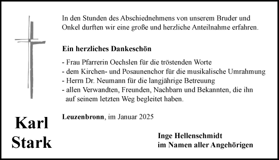 Traueranzeige von Karl Stark von Rothenburg