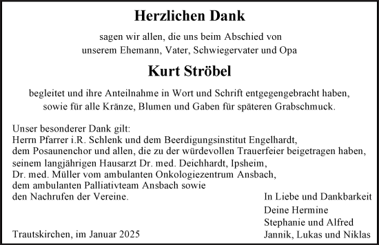 Traueranzeige von Kurt Ströbel von Neustadt/ Scheinfeld/ Uffenheim