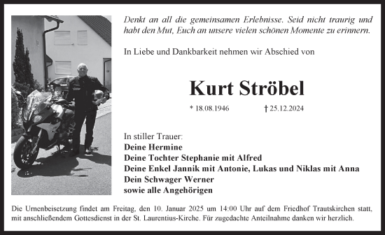 Traueranzeige von Kurt Ströbel von Neustadt/ Scheinfeld/ Uffenheim