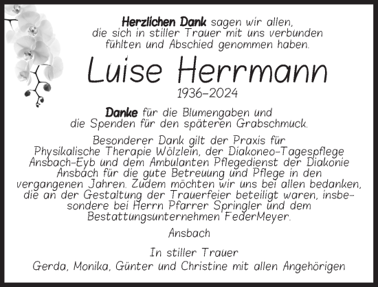 Traueranzeige von Luise Herrmann von Ansbach