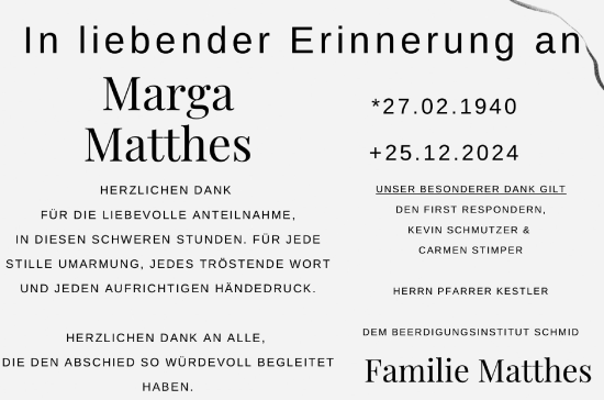 Traueranzeige von Marga Matthes von Neustadt/ Scheinfeld/ Uffenheim