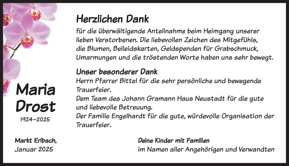  Traueranzeige für Maria Drost vom 25.01.2025 aus Neustadt/ Scheinfeld/ Uffenheim