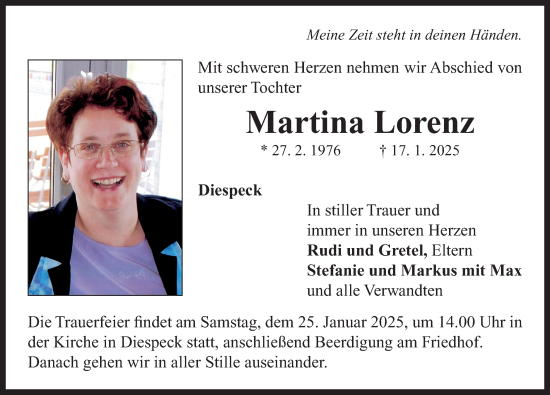 Traueranzeige von Martina Lorenz von Neustadt/ Scheinfeld/ Uffenheim