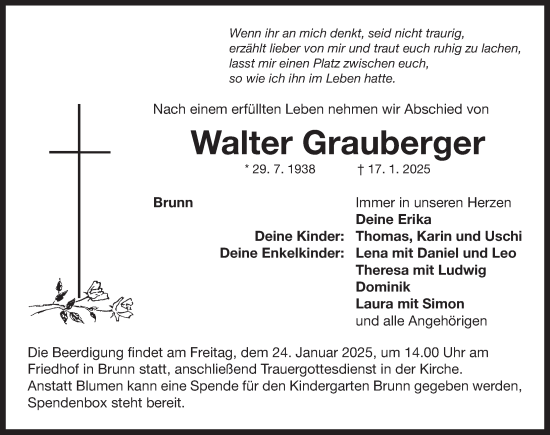 Traueranzeige von Walter Grauberger von Neustadt/ Scheinfeld/ Uffenheim