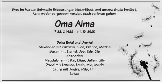 Traueranzeige von Alma Beer von Dinkelsbühl/ Feuchtwangen