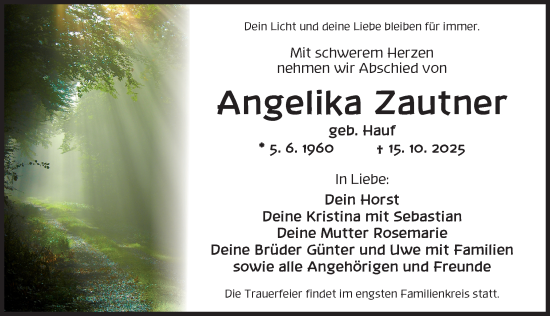 Traueranzeige von Angelika Zautner von Ansbach