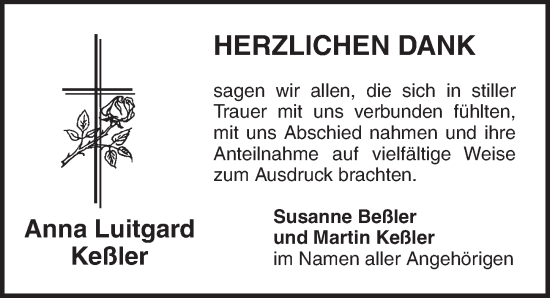 Traueranzeige von Anna Luitgard Keßler von Neustadt/ Scheinfeld/ Uffenheim