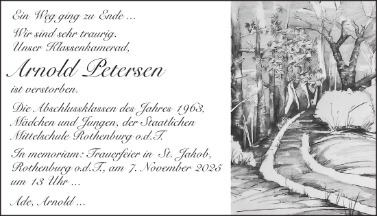 Traueranzeige von Arnold Petersen von Rothenburg