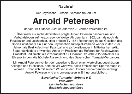Traueranzeige von Arnold Petersen von Rothenburg