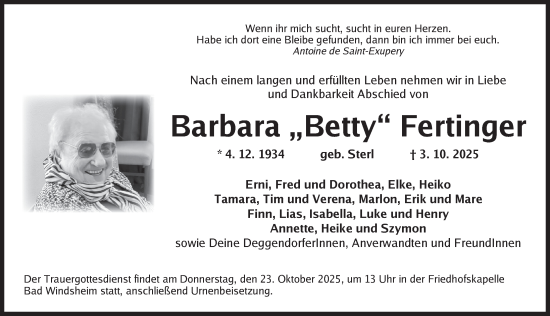Traueranzeige von Barbara Fertinger von Neustadt/ Scheinfeld/ Uffenheim