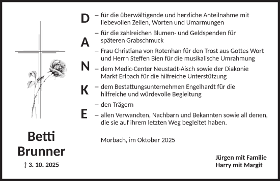 Traueranzeige von Betti Brunner von Neustadt/ Scheinfeld/ Uffenheim